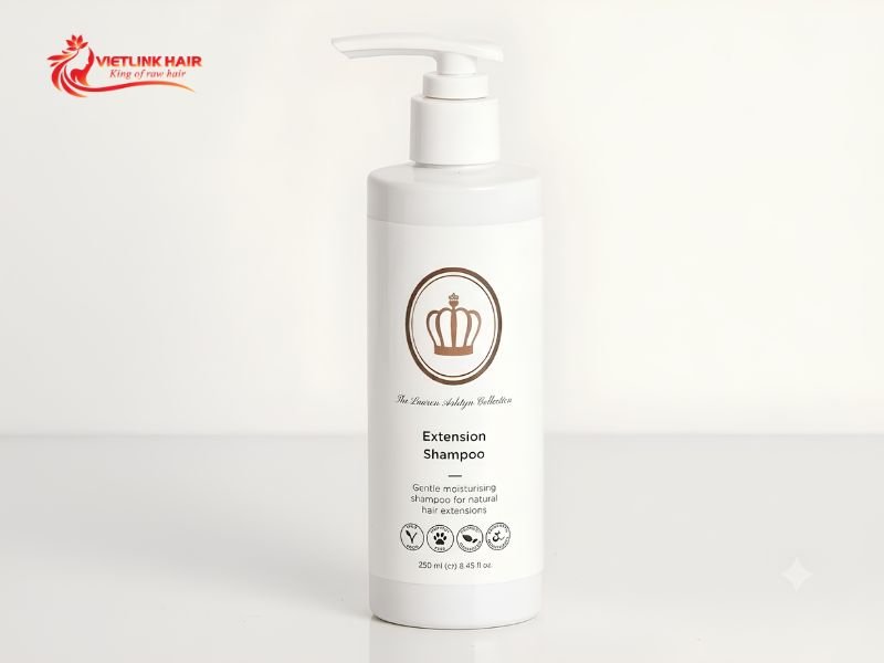 Extension shampoo for human hair toppers, wigs, and extensions.