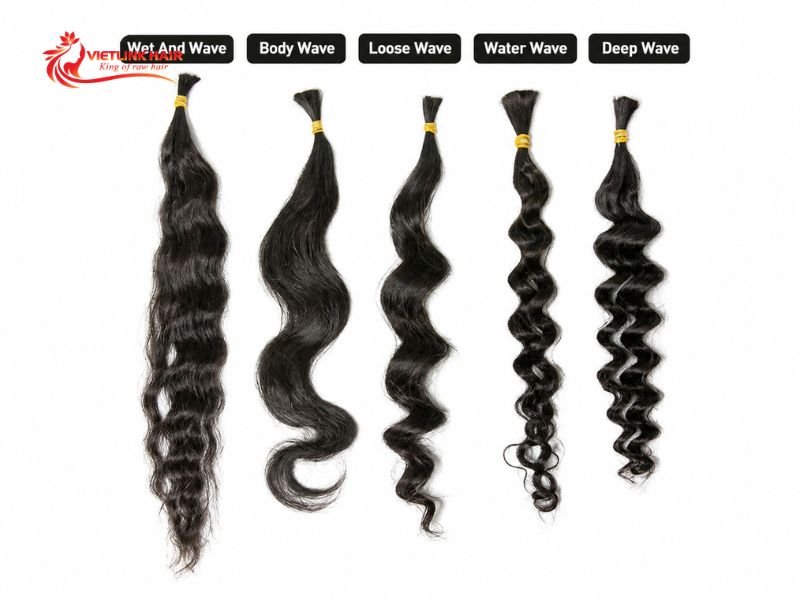 Compare the wave patterns of body wave, loose wave, water wave, and deep wave hair.