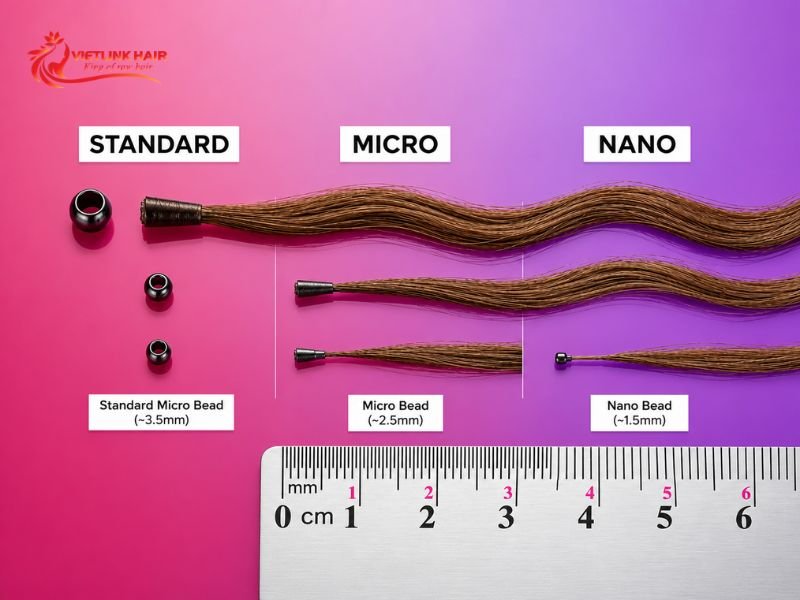 The differences in bead size and attachment visibility.