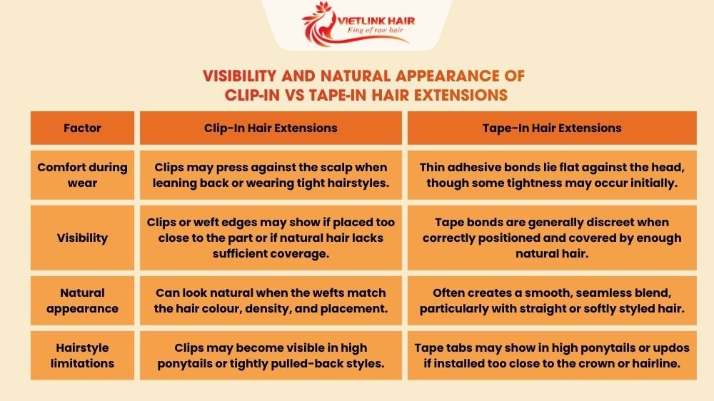 Visibility and Natural Appearance of Clip-In vs Tape-In Hair Extensions