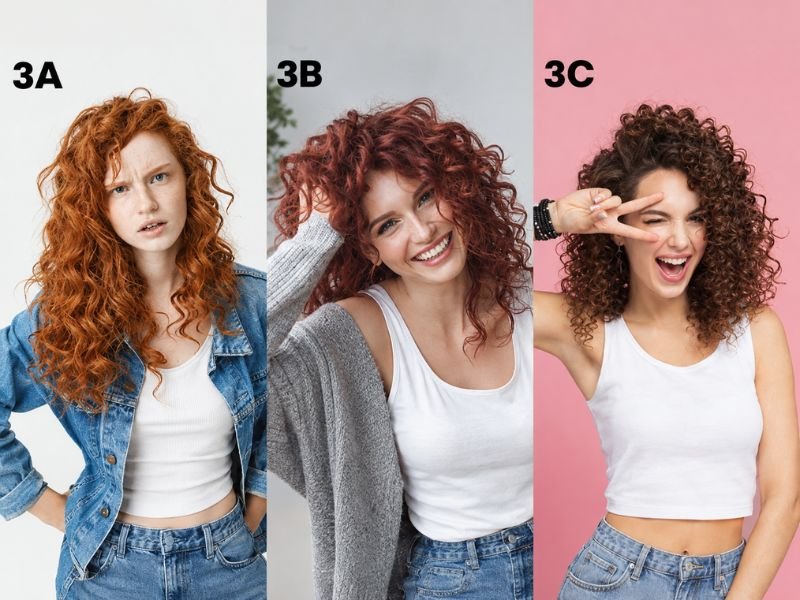 Curly patterns range from loose 3A curls to tighter 3C textures.